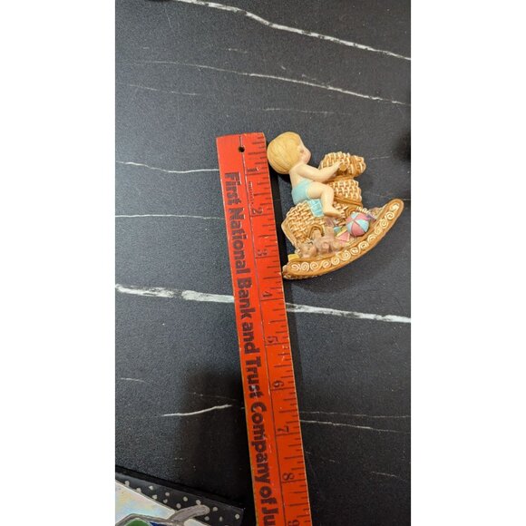 Two Resin Baby Figurines Riding Rocking Horse Vintage Decor 3.5" Nursery - Picture 8 of 8